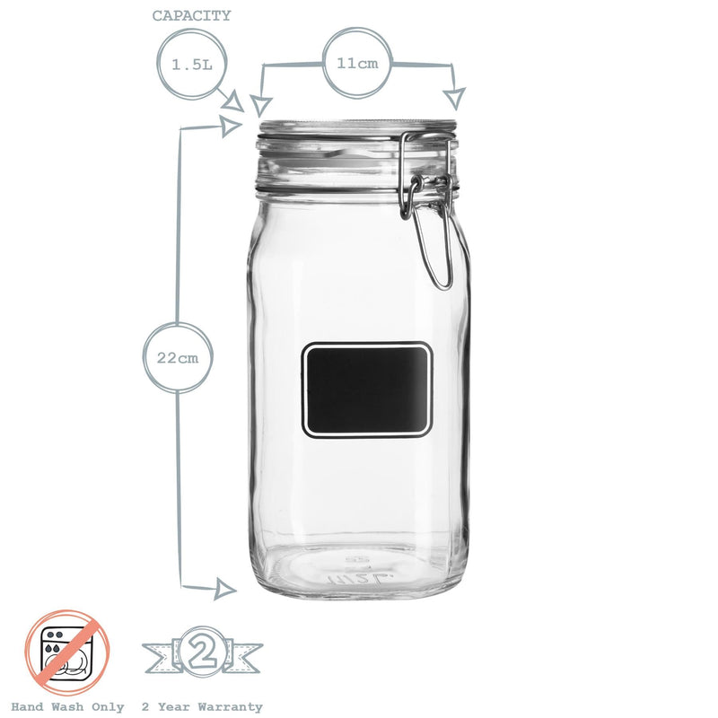 1.5L Lavagna Glass Storage Jars with Chalkboard Label - Pack of 3 - By Bormioli Rocco