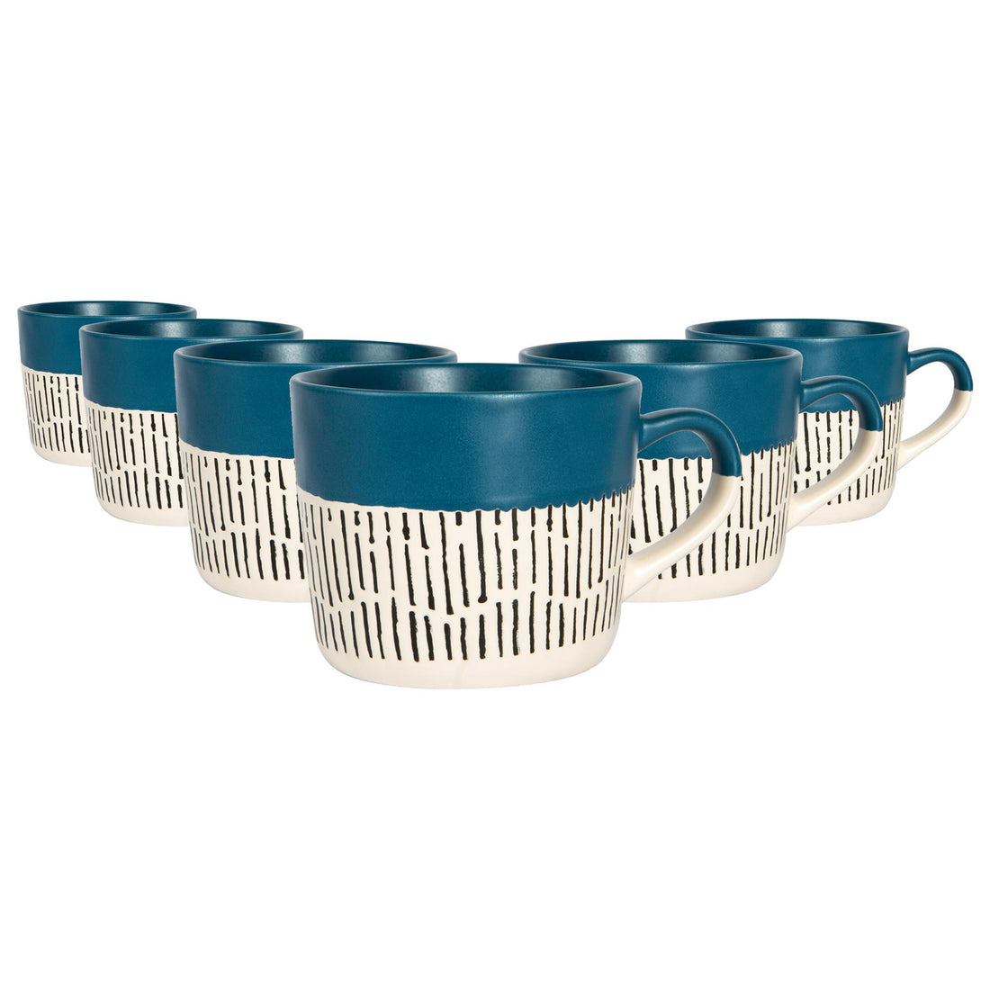 450ml Blue Two-Tone Dash Stoneware Coffee Mugs - Pack of 6