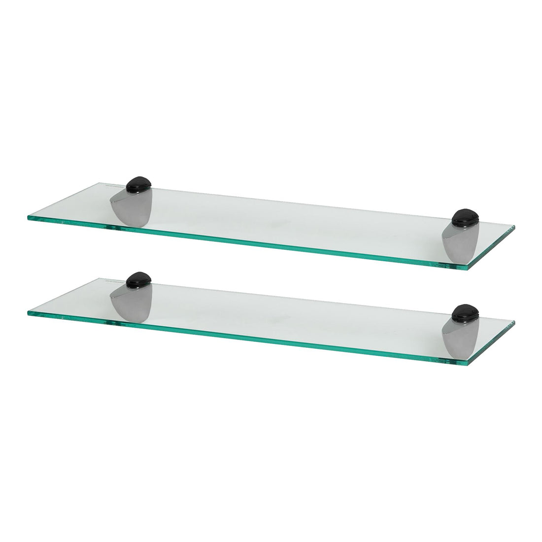 60cm Floating Glass Bathroom Shelves with Black Brackets - Pack of 2