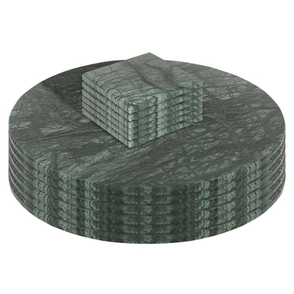 12pc Round Marble Placemats &amp; Square Coasters Set - 30cm - Green - By Argon Tableware