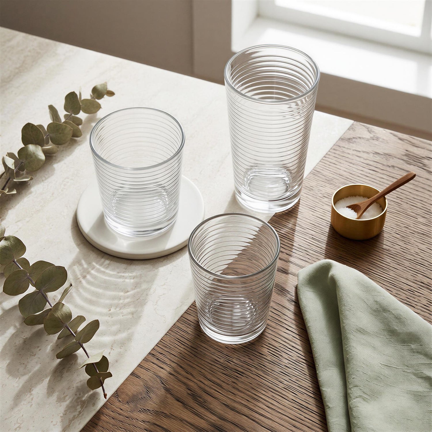 18 Piece Ribbed Glass Tumblers Set - 3 Sizes