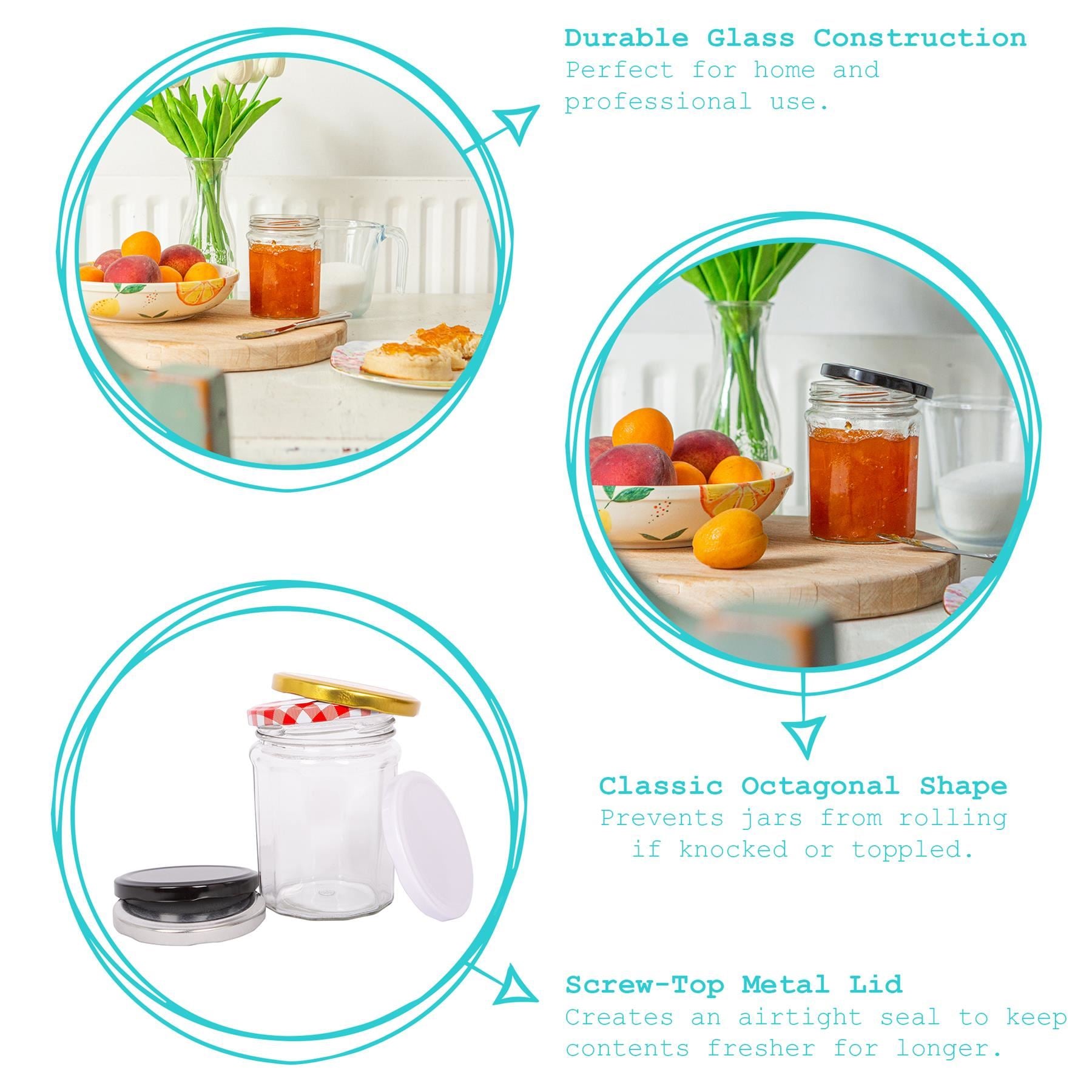 380ml Glass Jam Jars with Lids - Pack of 6