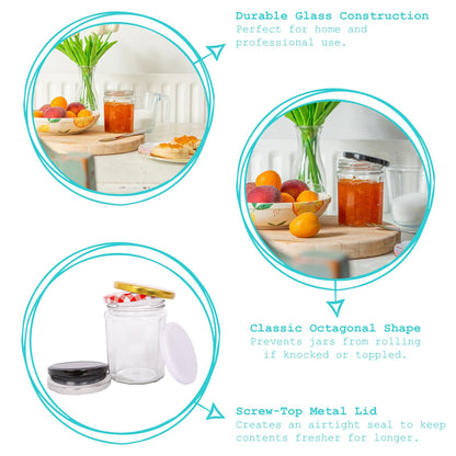 380ml Glass Jam Jars with Lids - Pack of 6