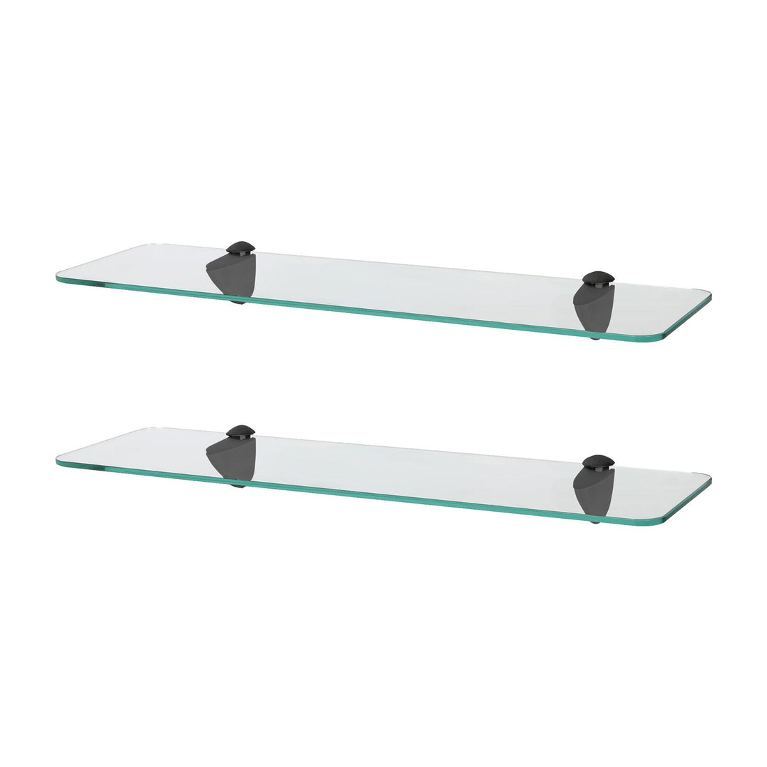 50cm Rounded Floating Glass Bathroom Shelves with Black Brackets - Pack of 2