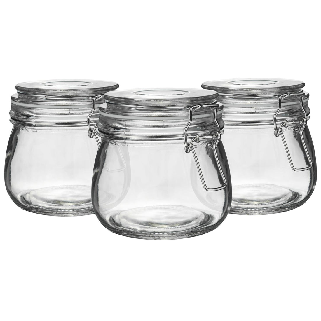 500ml Classic Clip-Top Glass Storage Jars with White Seals - Pack of 3