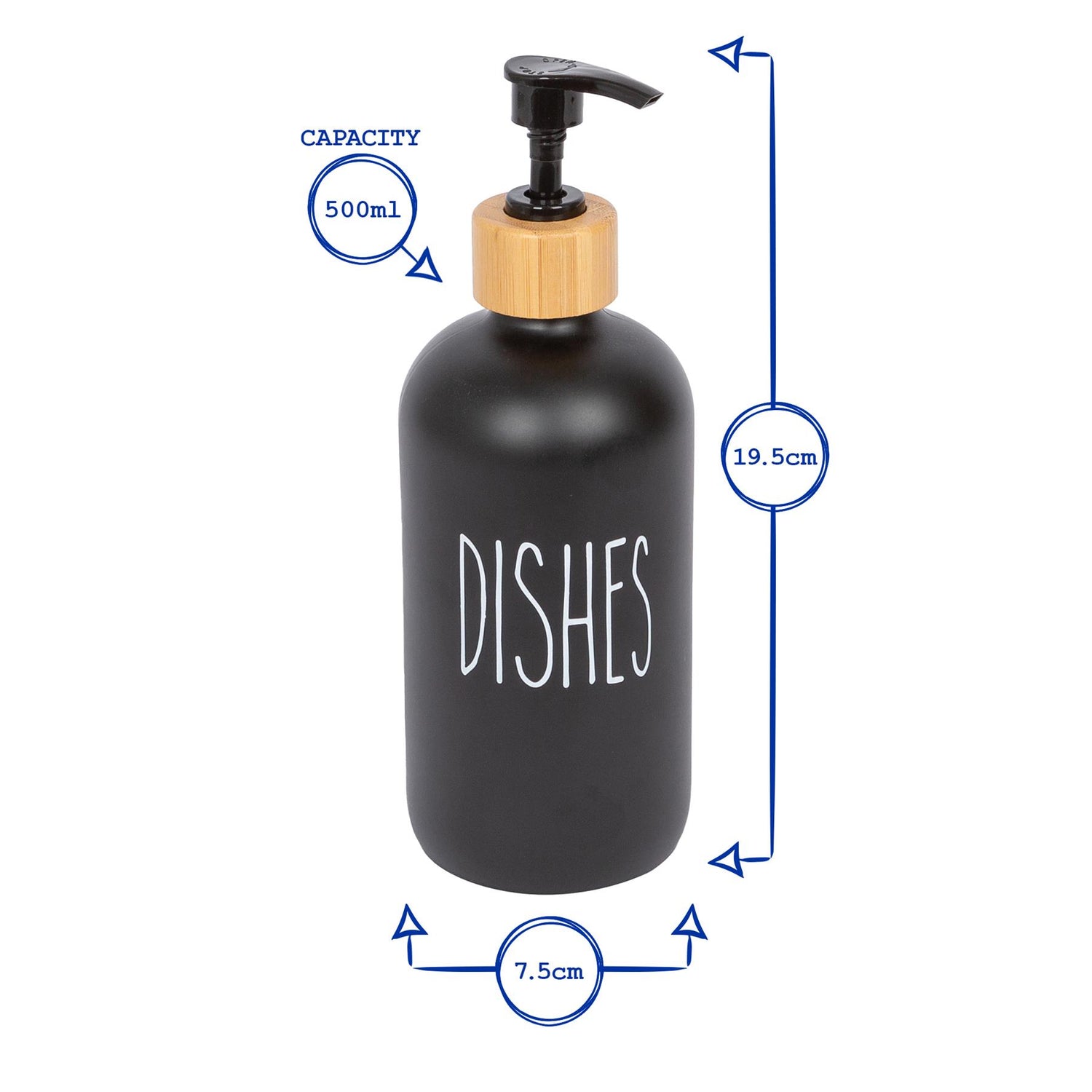 Glass Dish Soap Dispenser - 500ml - Black