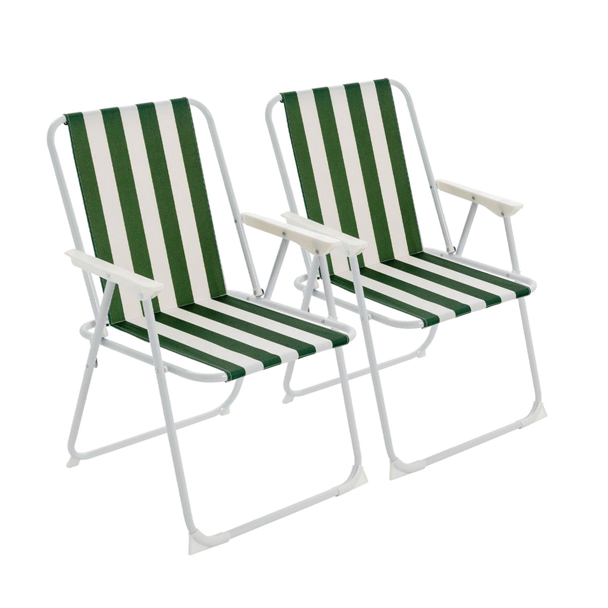 Green Stripe Folding Metal Beach Chairs - Pack of 2