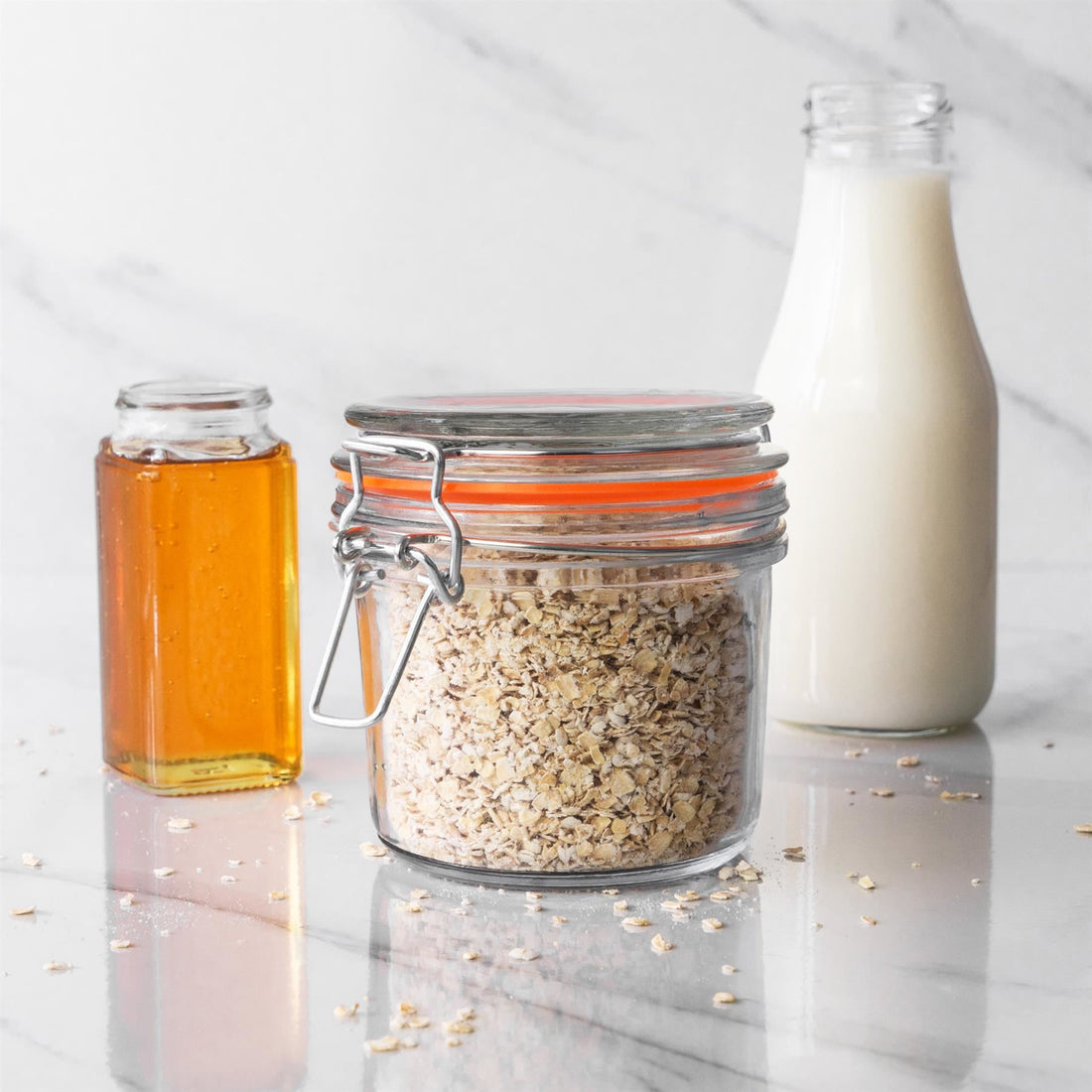 350ml Classic Clip-Top Glass Storage Jars with Orange Seals - Pack of 3
