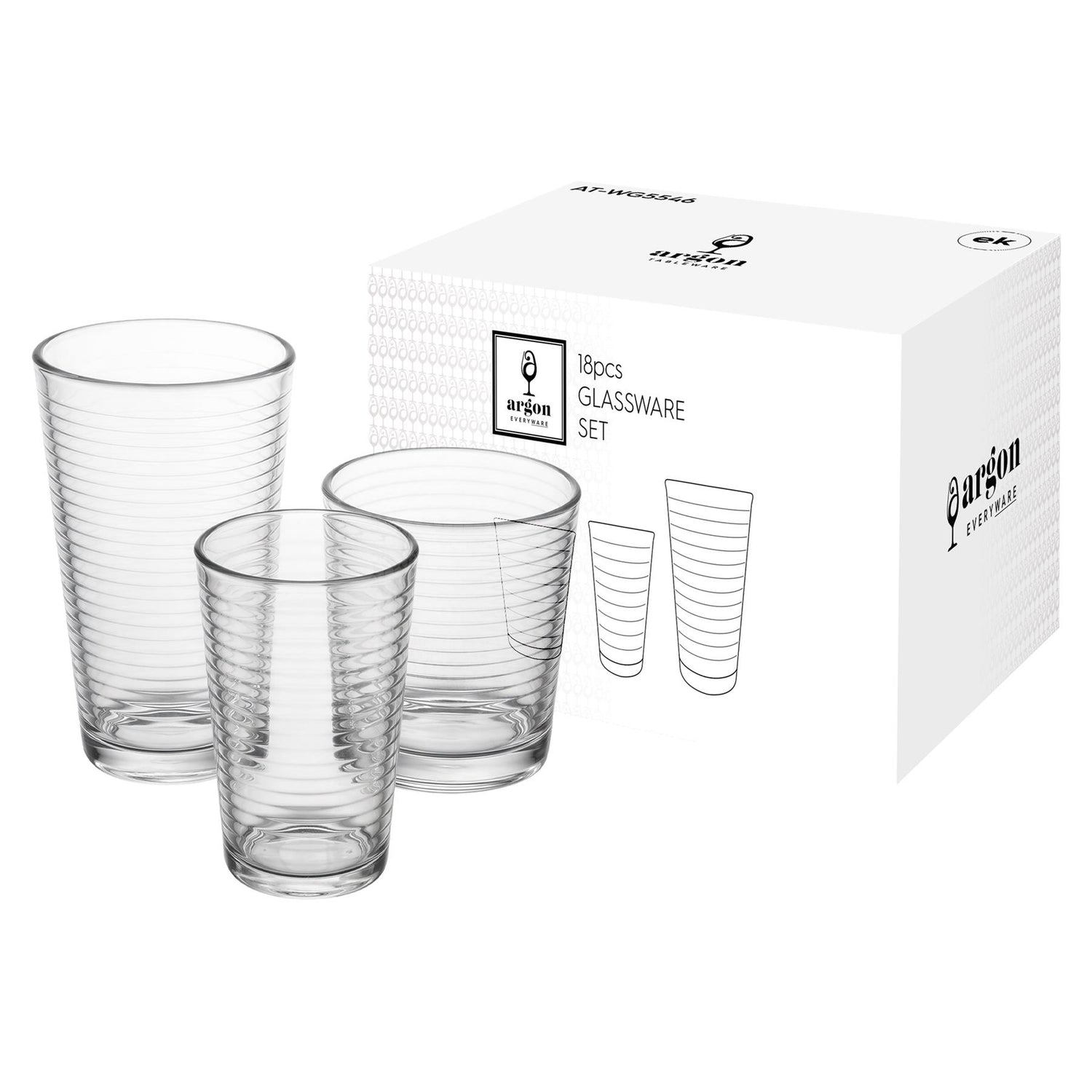 18 Piece Glass Tumbler Set - 3 Sizes - Clear