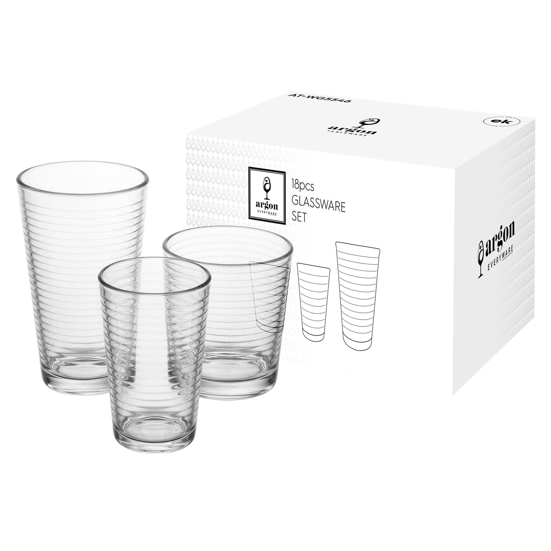 18 Piece Glass Tumbler Set - 3 Sizes - Clear