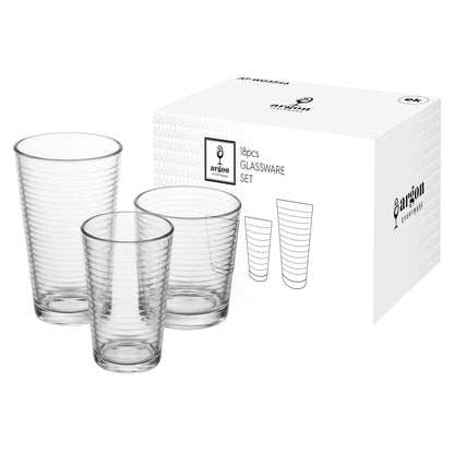 18 Piece Glass Tumbler Set - 3 Sizes - Clear