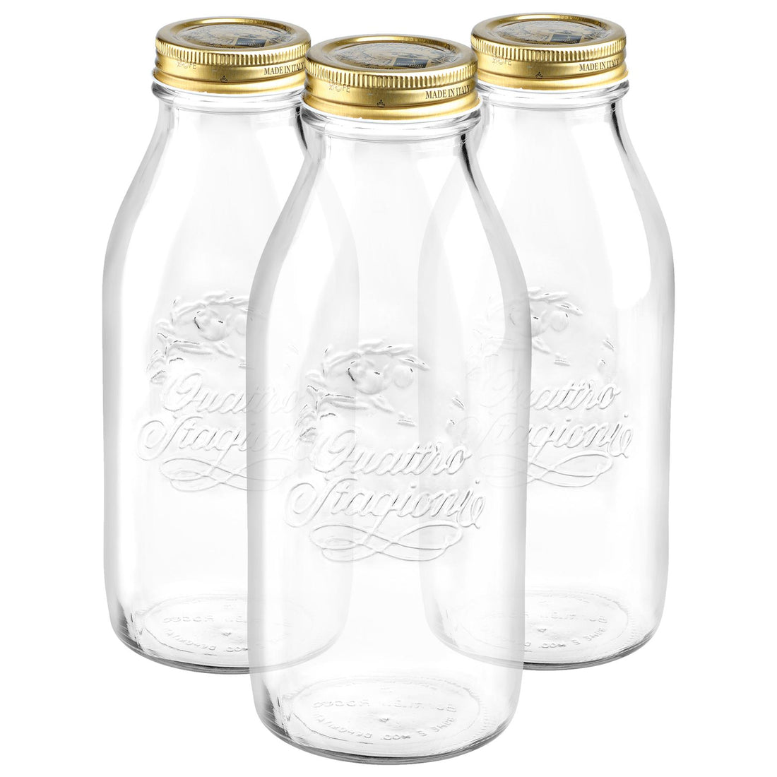 1L Quattro Stagioni Glass Bottles with Screw Top Lid - Pack of 3 - By Bormioli Rocco