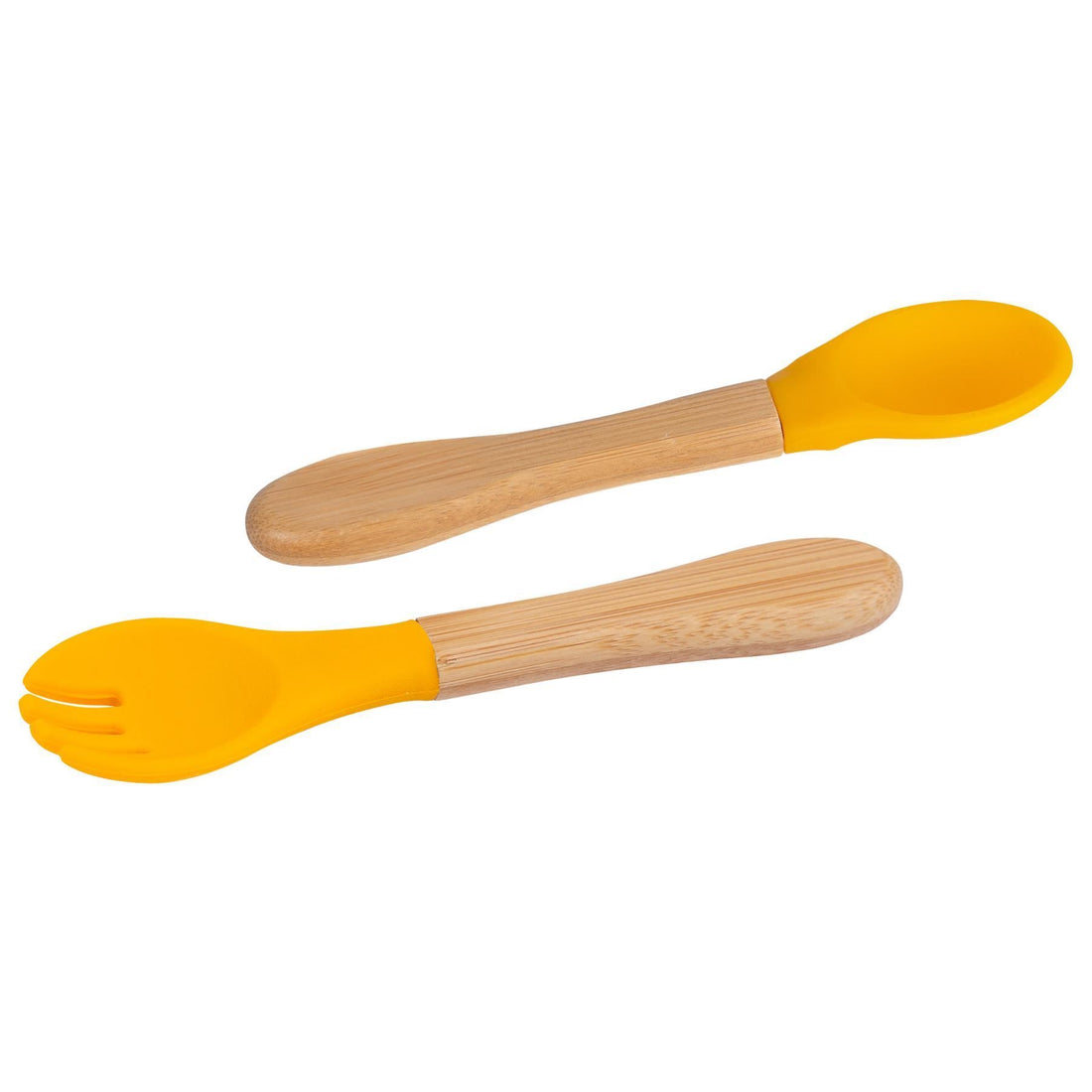 2-Piece Bamboo Baby Weaning Fork &amp; Spoon Set with Yellow Silicone Tips