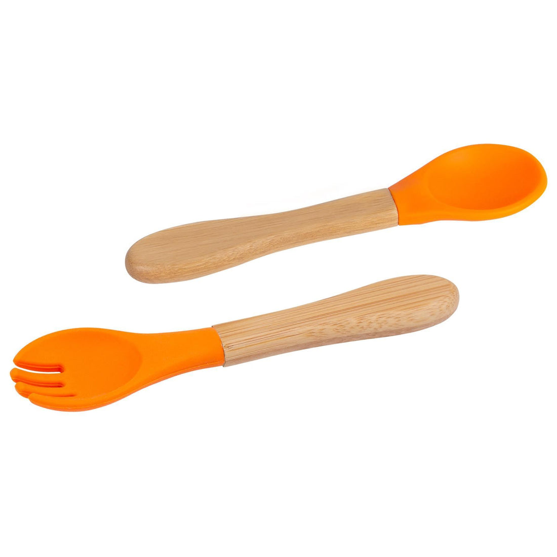 2-Piece Bamboo Baby Weaning Fork &amp; Spoon Set with Orange Silicone Tips