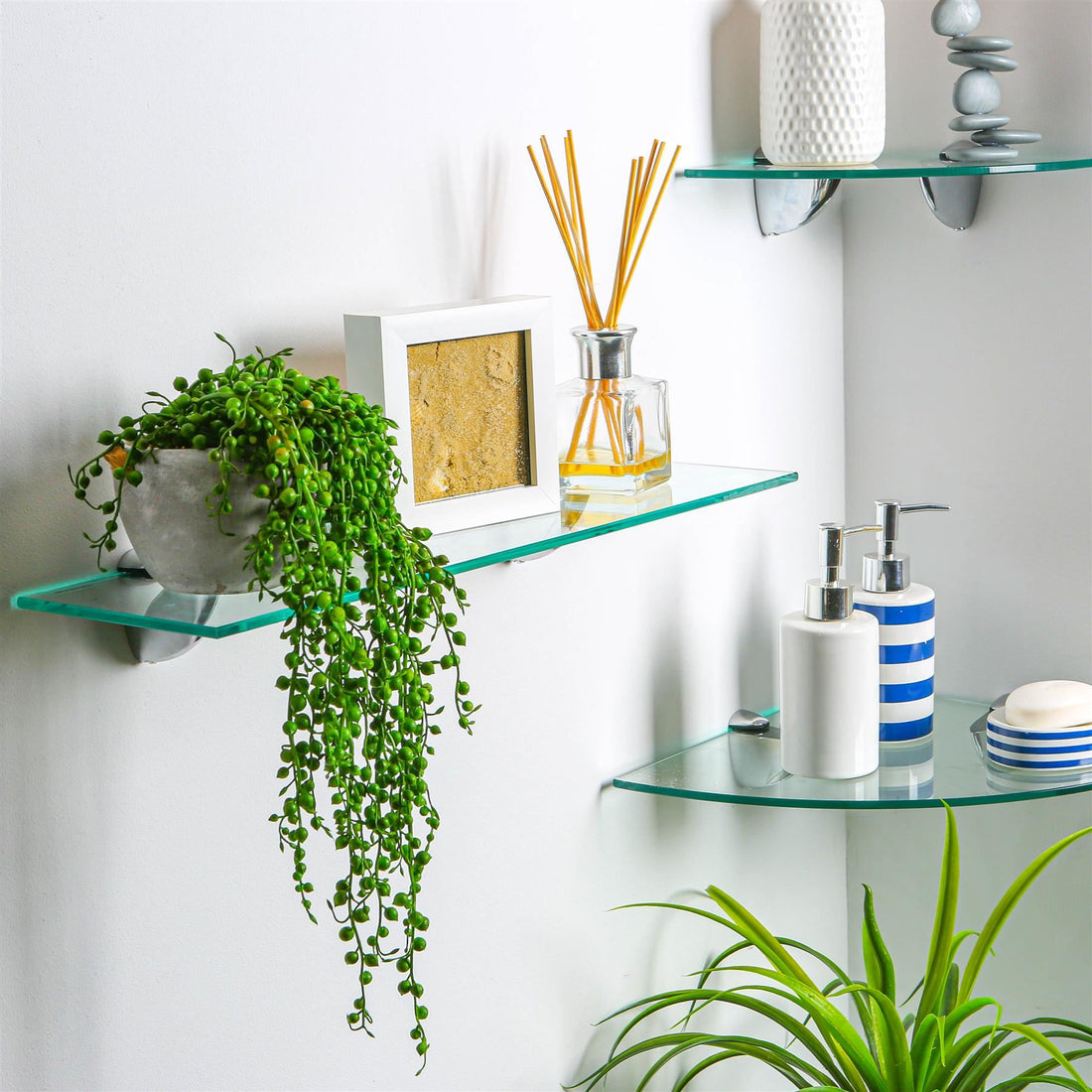 50cm Floating Glass Bathroom Shelf with Gold Brackets