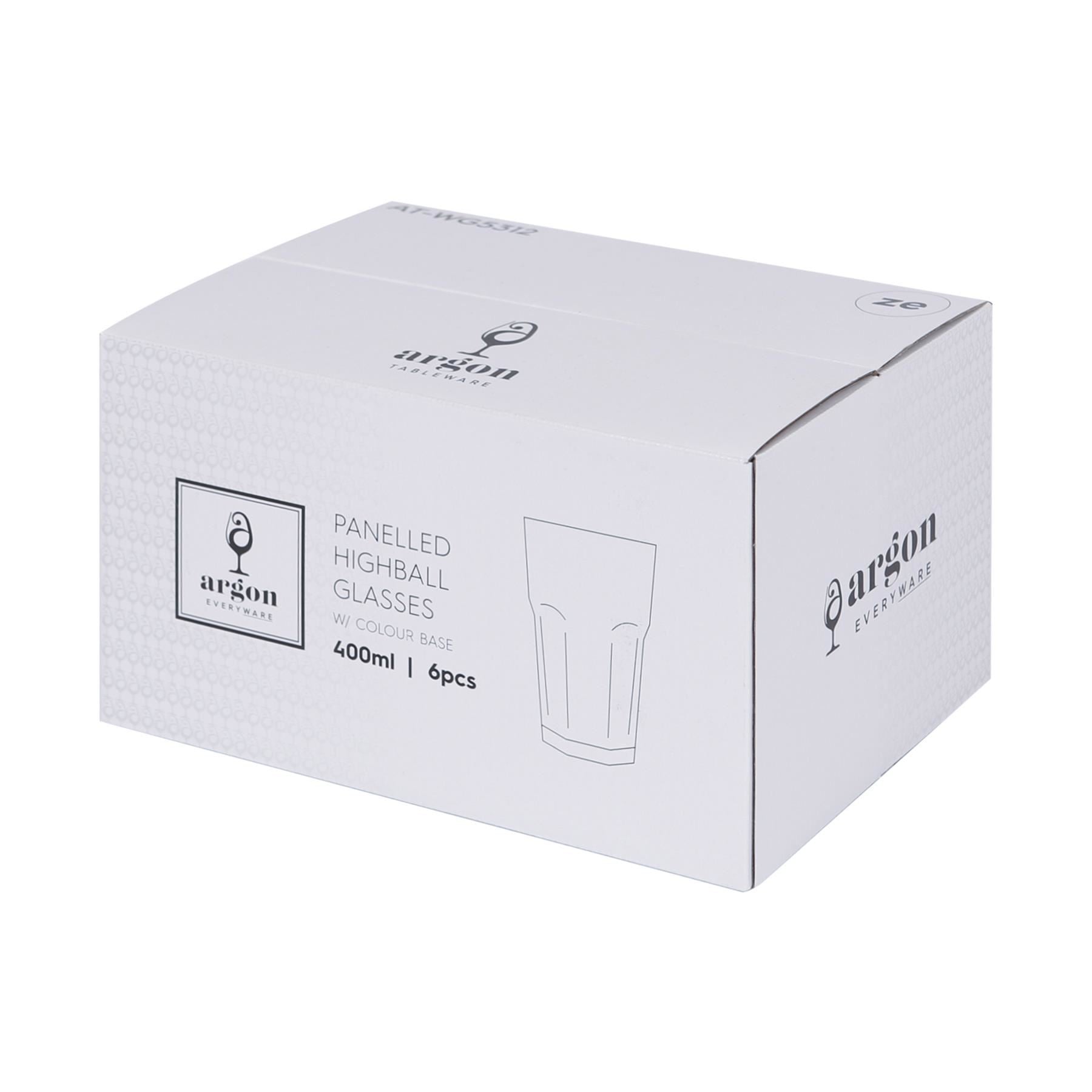 400ml Panelled Highball Glasses with Coloured Base - Pack of 6