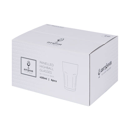 400ml Panelled Highball Glasses with Coloured Base - Pack of 6