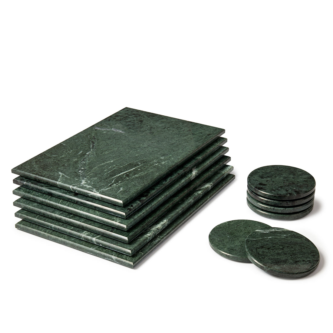 12pc Rectangle Marble Placemats &amp; Round Coasters Set - 30cm x 20cm - Green