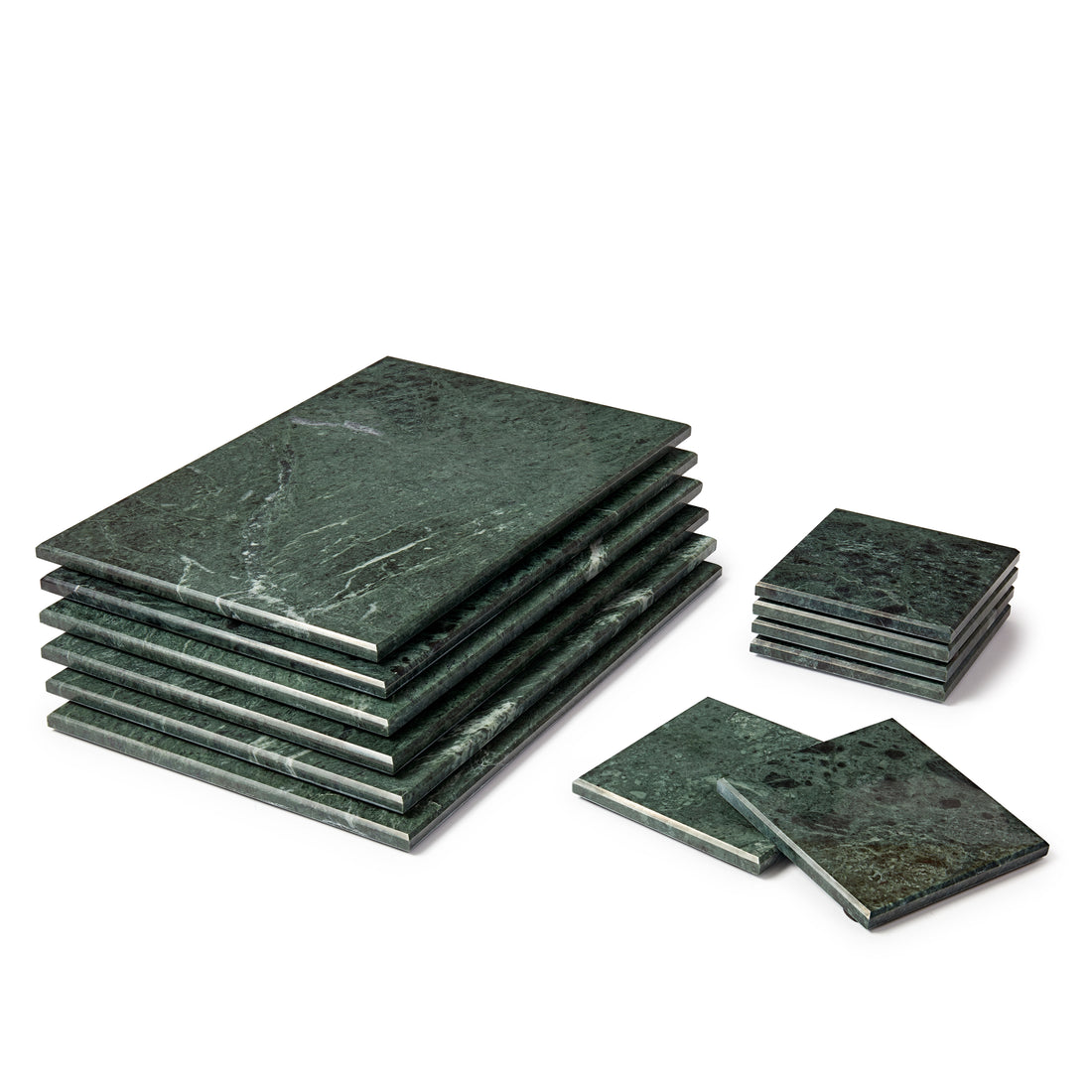 12pc Rectangle Marble Placemats &amp; Square Coasters Set - 30cm x 20cm - Green