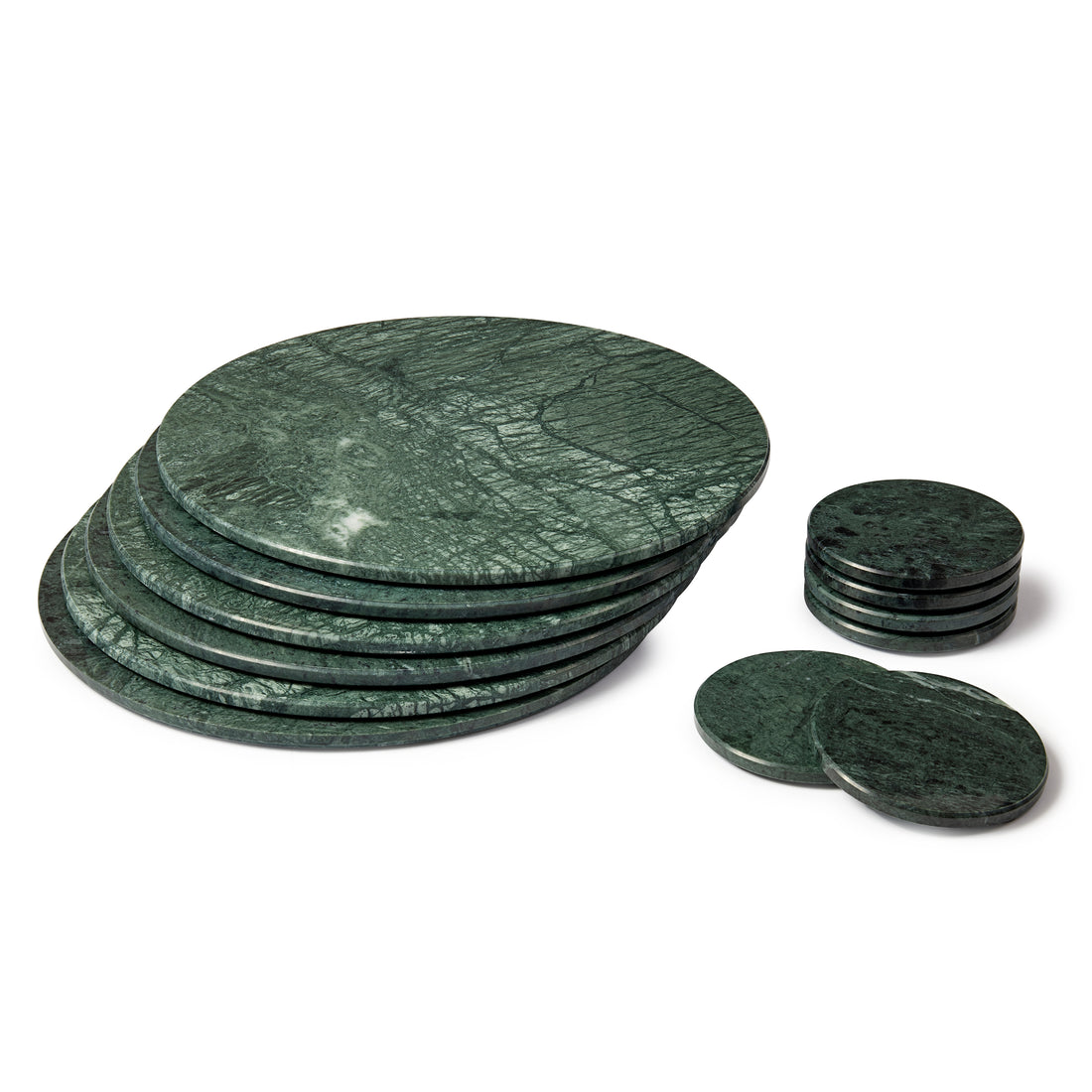 12pc Round Marble Placemats &amp; Round Coasters Set - 30cm - Green