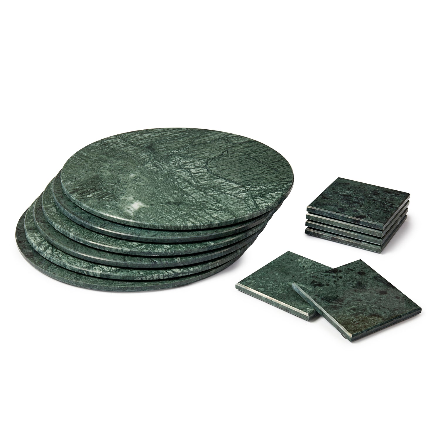 12pc Round Marble Placemats &amp; Square Coasters Set - 30cm - Green