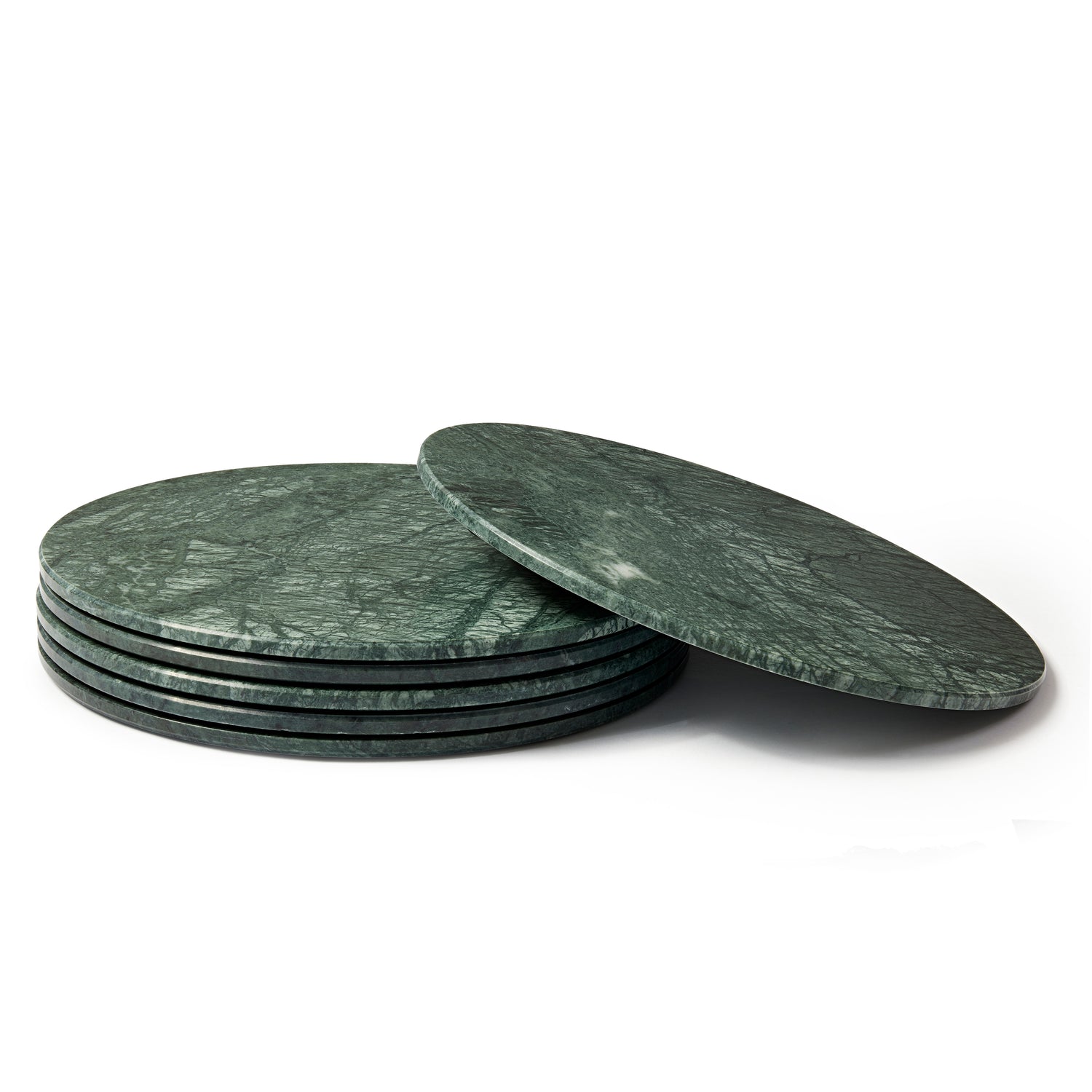 12pc Round Marble Placemats &amp; Round Coasters Set - 30cm - Green
