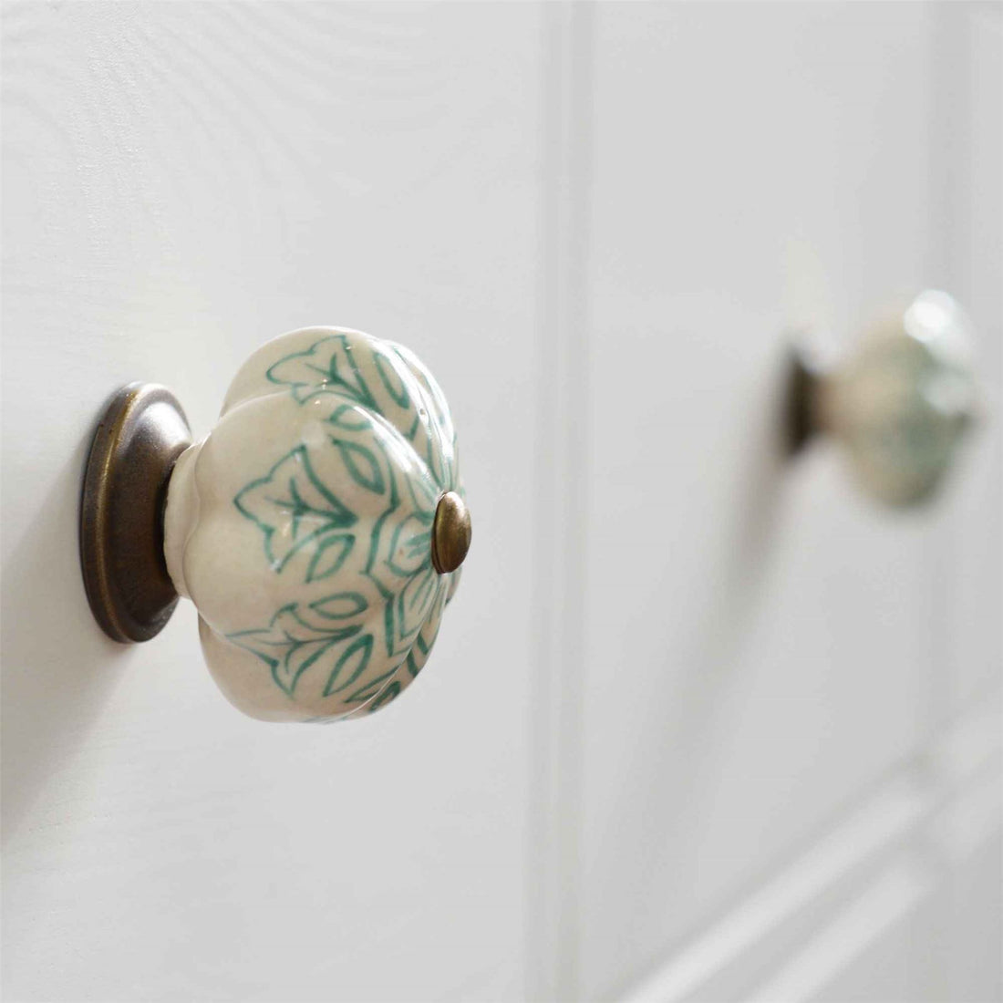 Mint Green 4.5cm Vintage Floral Ceramic Cabinet Knob
