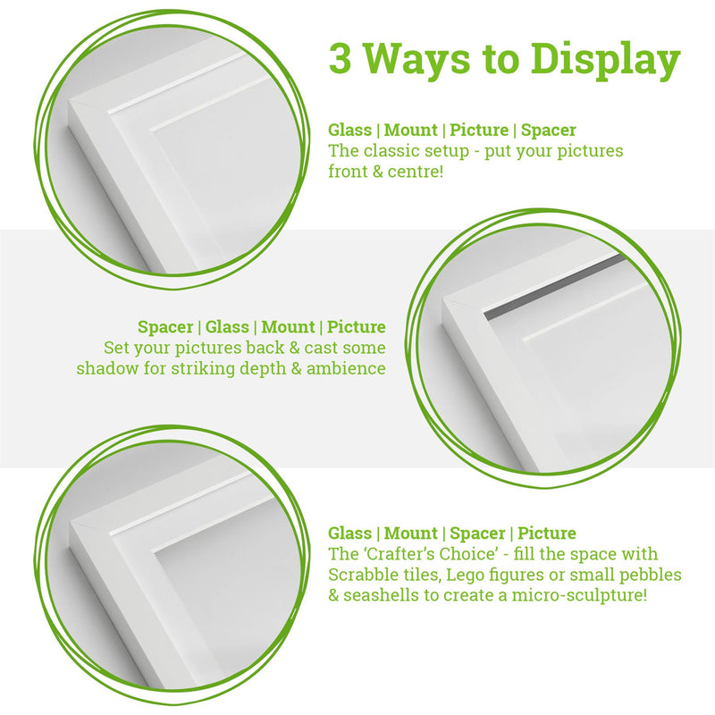 4" x 4" White 3D Box Photo Frame with 2" x 2" Mount & White Spacer - by Nicola Spring