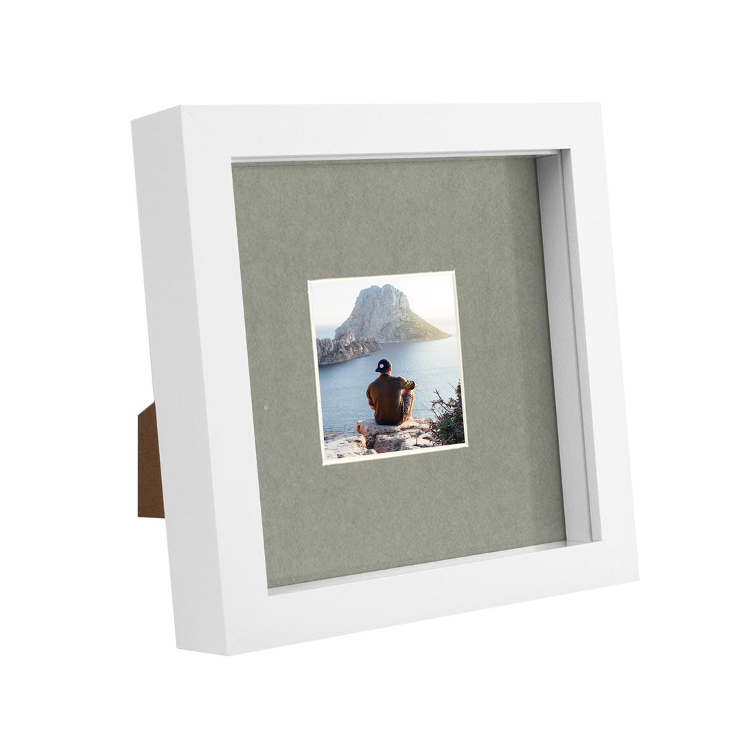 White 6" x 6" Shadow Box Photo Frame with 2" x 2" Grey Mount &amp; White Spacer