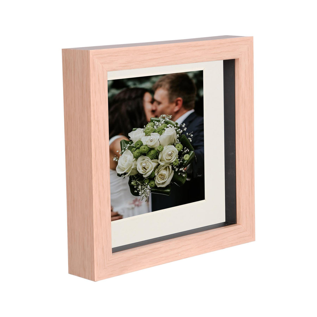 Light Wood 6" x 6" Deep Shadow Box Photo Frame with 4" x 4" Ivory Mount