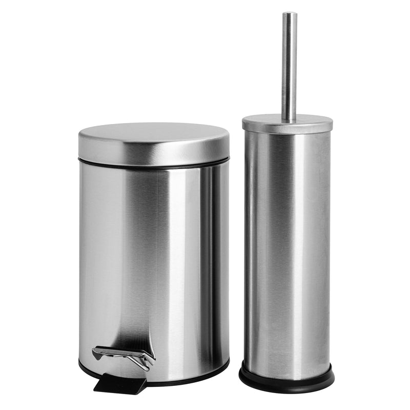 2pc 3L Round Stainless Steel Toilet Brush & Bin Set - By Harbour Housewares