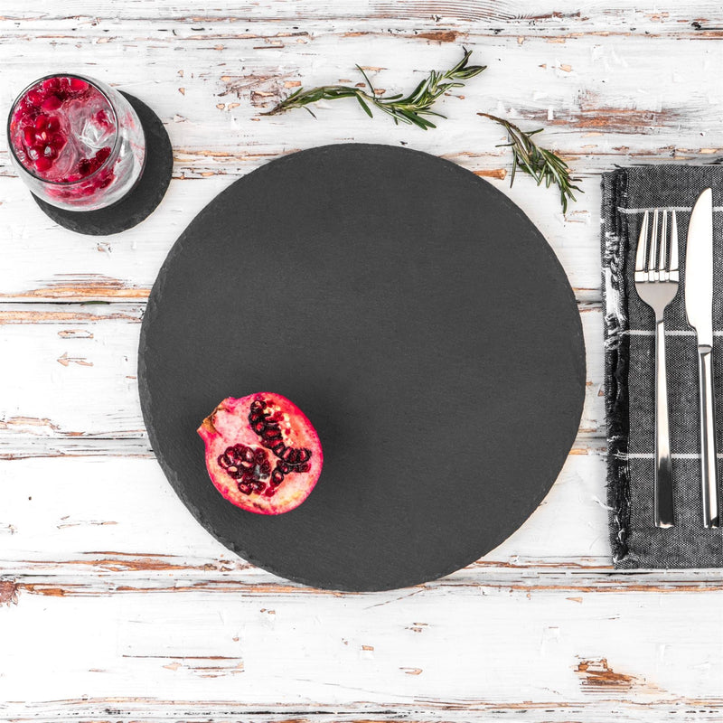 Black Round Slate Coasters - Pack of Six - By Argon Tableware