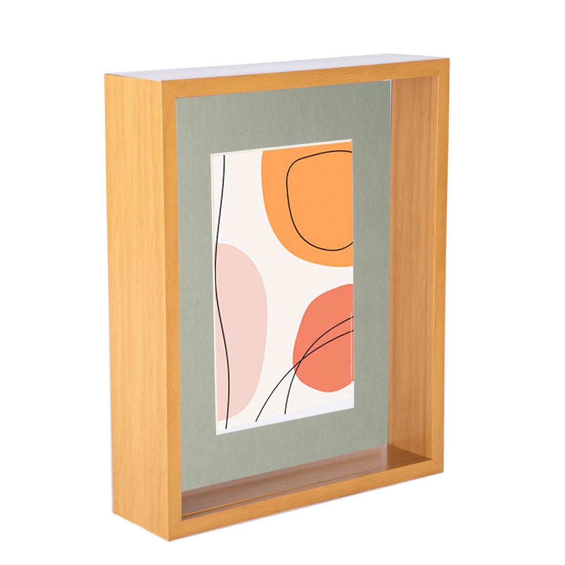 Medium Wood 8" x 10" Deep Shadow Box Photo Frame with 5" x 7" Grey Mount