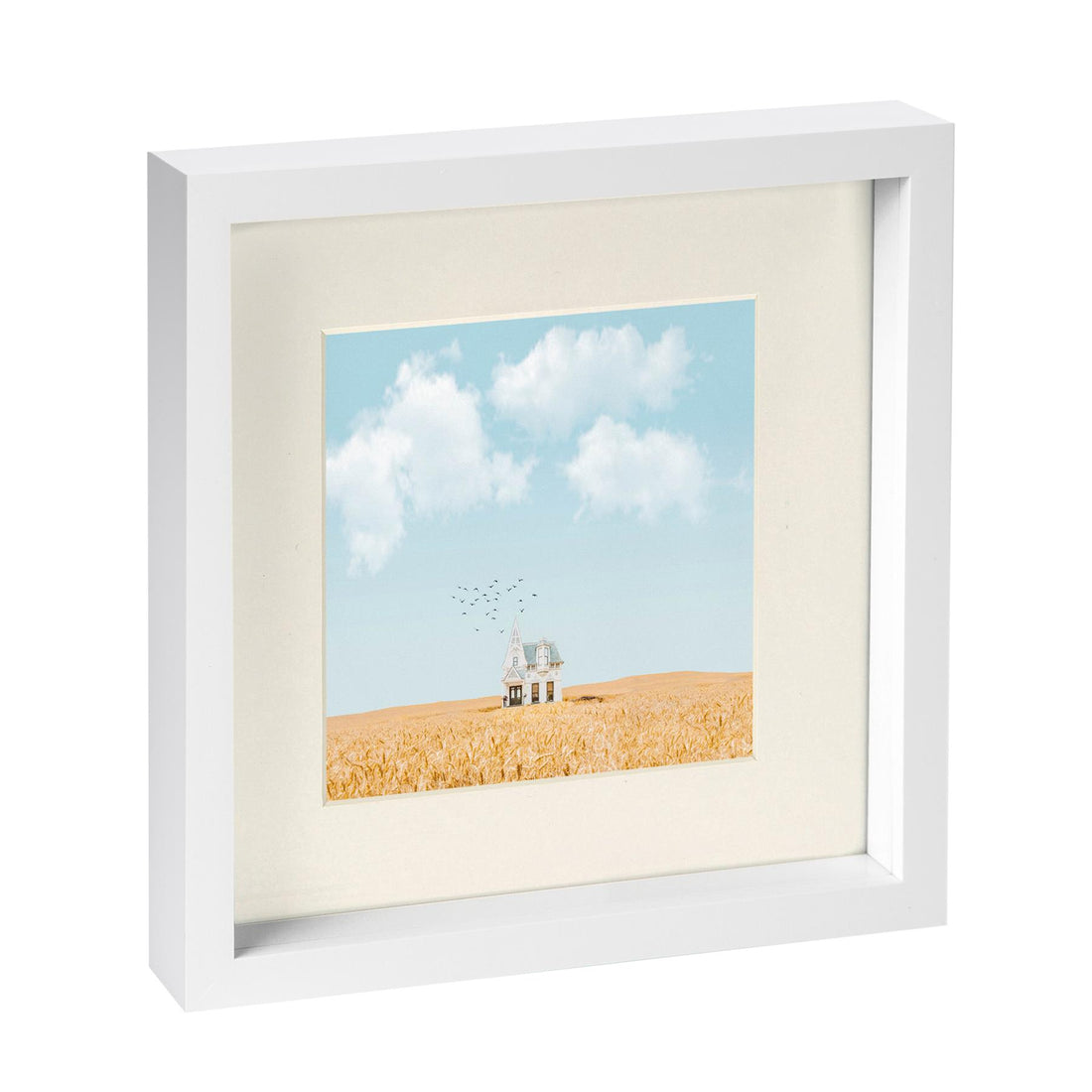 White 10" x 10" Shadow Box Photo Frame with 6" x 6" Ivory Mount &amp; White Spacer