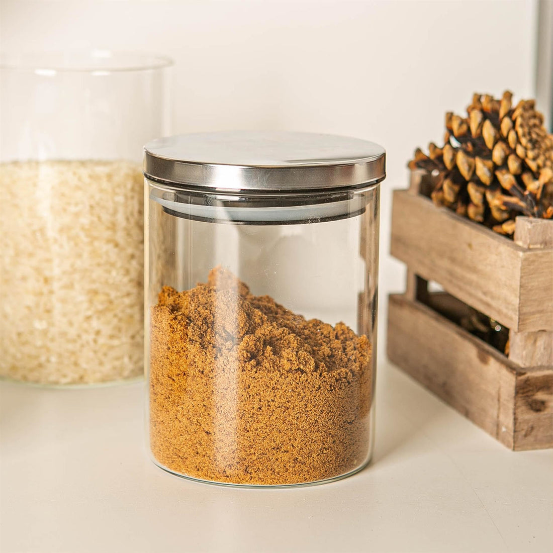 750ml Glass Storage Jars with Silver Metal Lids - Pack of 3