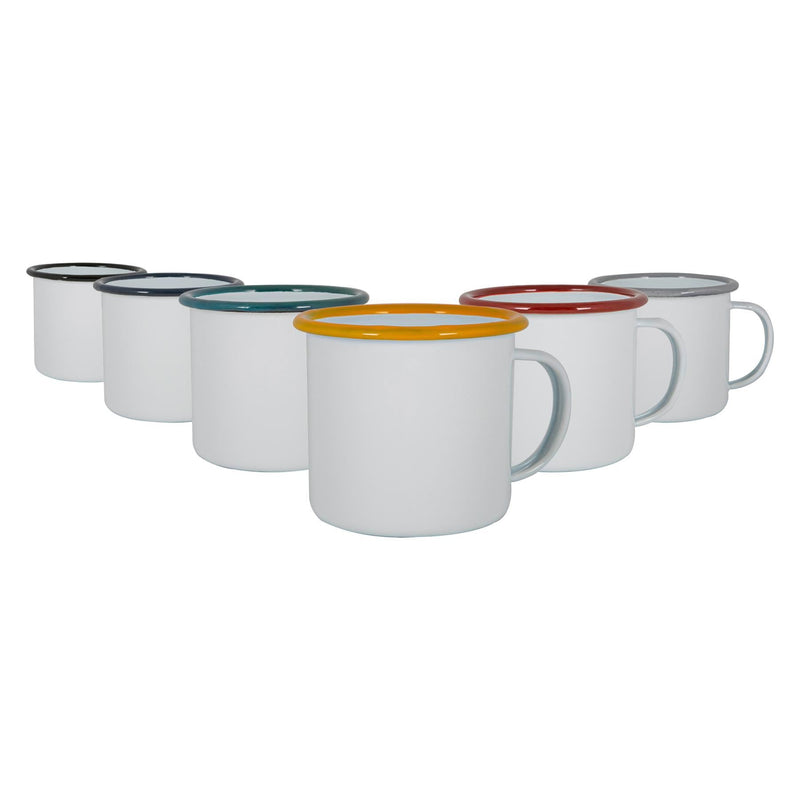 375ml White Enamel Mugs - Pack of Six - By Argon Tableware