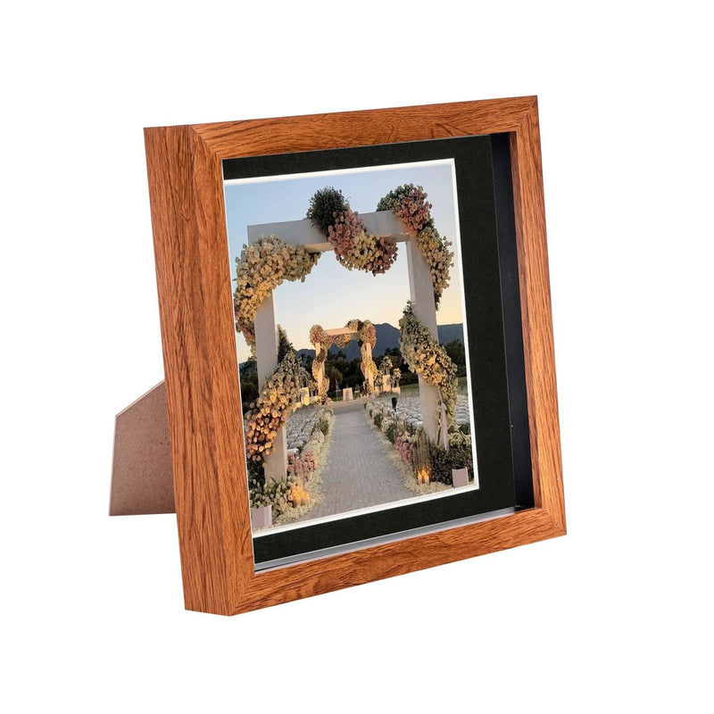 8" x 8" Dark Wood 3D Box Photo Frame with 6" x 6" Mount - By Nicola Spring