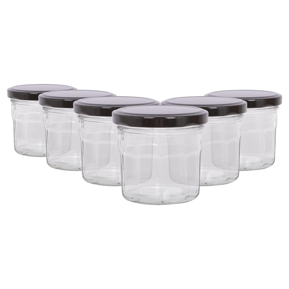 130ml Octagonal Glass Jam Jars with Black Screw-Top Lids - Pack of 6