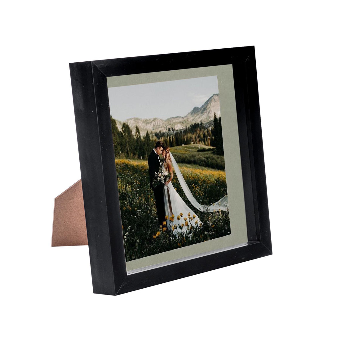 Black 8" x 8" Shadow Box Photo Frame with 6" x 6" Grey Mount