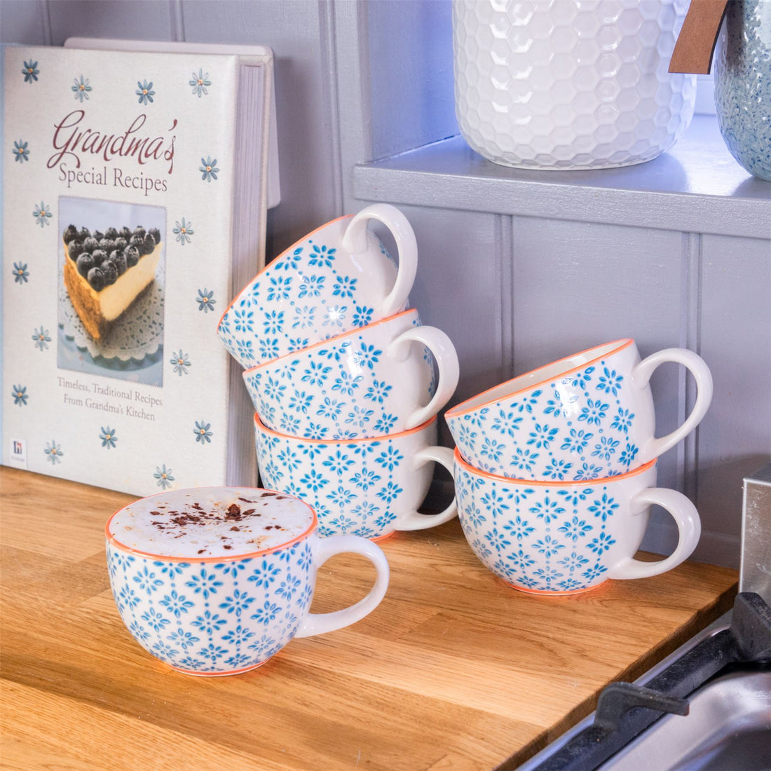 250ml Hand Printed Cappuccino &amp; Tea Cups - Pack of Six