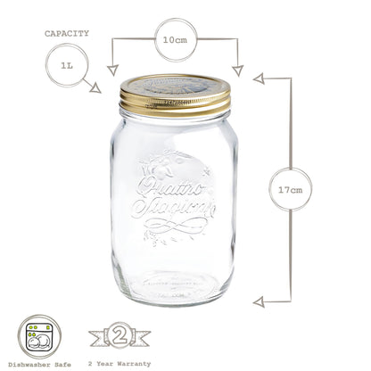 1L Quattro Stagioni Glass Food Preserving Jars - Pack of 3