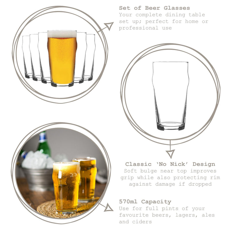 570ml Nonic Beer Glasses - Pack of 4 - By Rink Drink