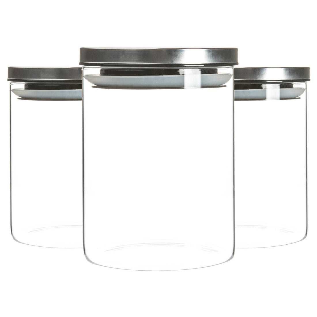 750ml Glass Storage Jars with Silver Metal Lids - Pack of 3
