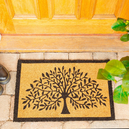 60cm x 40cm Black Tree of Life Coir Door Mat