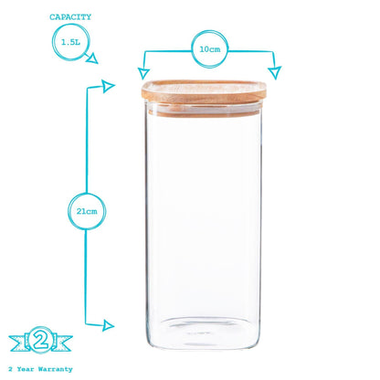 1.5L Square Glass Storage Jar with Wooden Lid