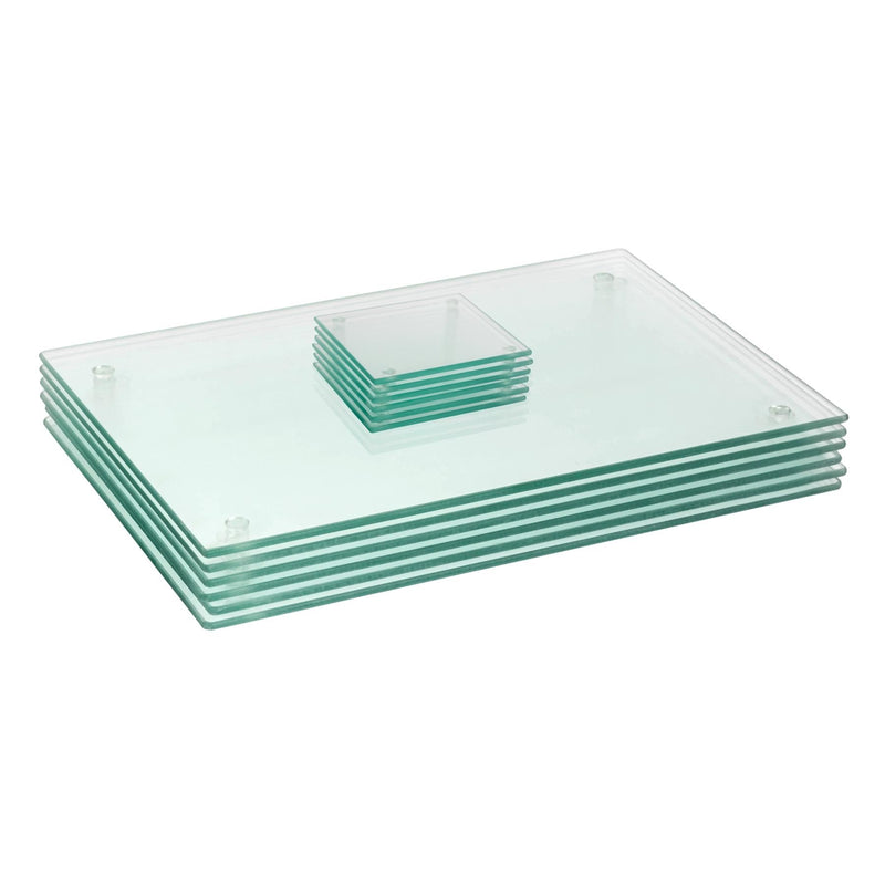 12pc Clear 40cm x 30cm Glass Placemats & Coasters Set - By Harbour Housewares