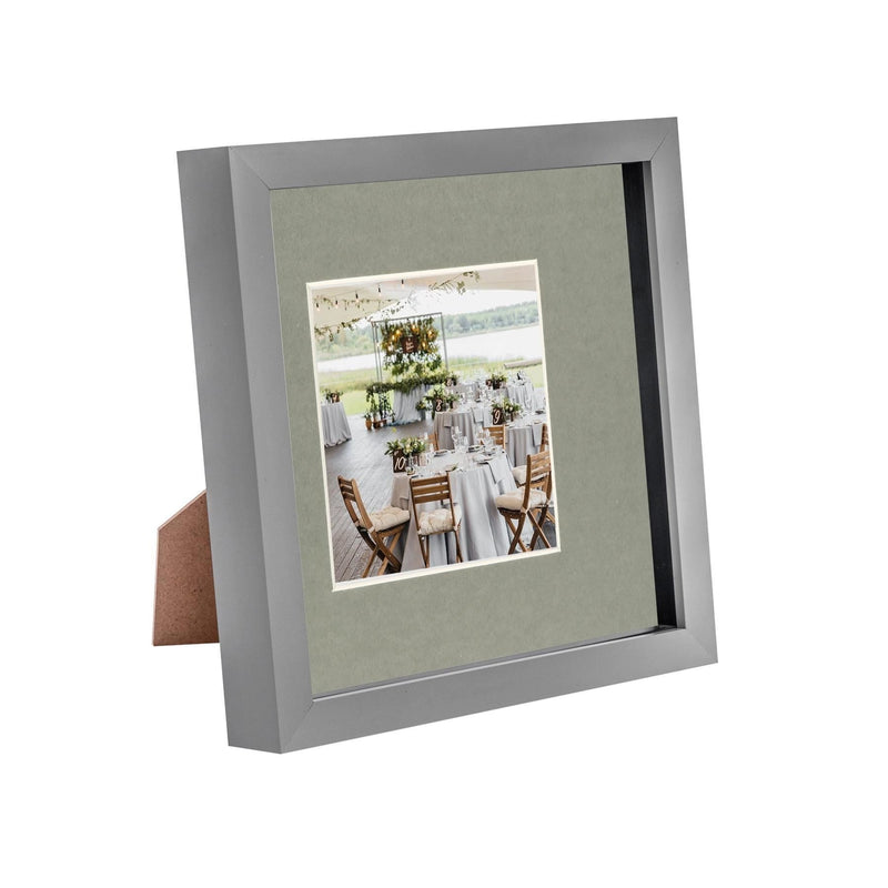 8" x 8" Grey 3D Box Photo Frame with 4" x 4" Mount - By Nicola Spring