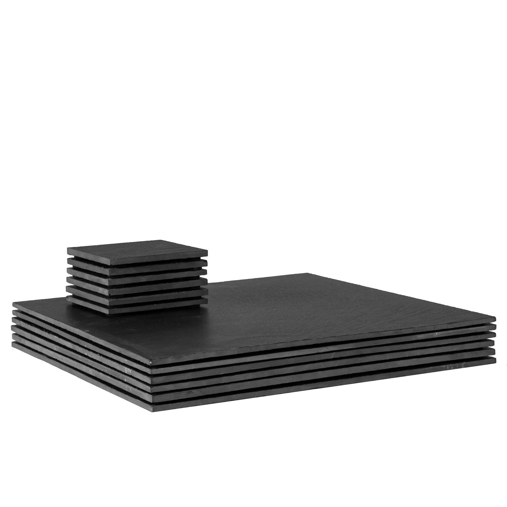 12pc Black Square Linea Slate Placemats &amp; Coasters Set