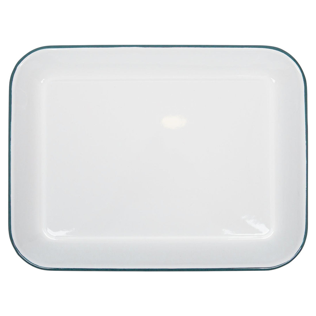 34cm x 26cm White Rectangular Enamel Baking Tray with Green Rim
