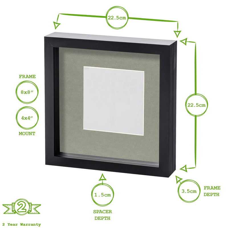 8" x 8" White 3D Box Photo Frame with 4" x 4" Mount & White Spacer - By Nicola Spring